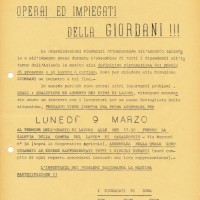 Volantino, “Operai ed impiegati della Giordani !!!”, 6 marzo 1970.
Associazione “P. Pedrelli”-Archivio Storico della Camera del Lavoro di Bologna, Fondo Fiom-Cgil Bologna