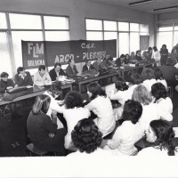 Assemblea aperta all’Arco contro il trasferimento a Zola Predosa, 7 febbraio 1980. Archivio fotografico Fiom-Cgil Bologna.