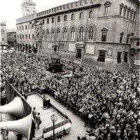 Manifestazione regionale per le pensioni, 19 ottobre 1984, Bologna. Archivio fotografico Fiom-Cgil Bologna.