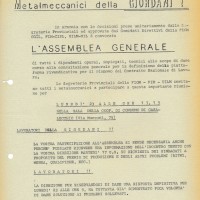 Volantino, “Metalmeccanici della Giordani – l’assemblea generale”, 19 giugno 1969.
Associazione “P. Pedrelli”-Archivio Storico della Camera del Lavoro di Bologna, Fondo Fiom-Cgil Bologna