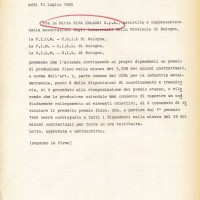 Accordo aziendale, 10 luglio 1968. Associazione “Paolo Pedrelli” - Archivio Storico della Camera del Lavoro di Bologna, Fondo Fiom-Cgil Bologna.